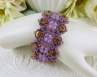 Beaded Bracelet Lavender and Bronze, Gifts for Her