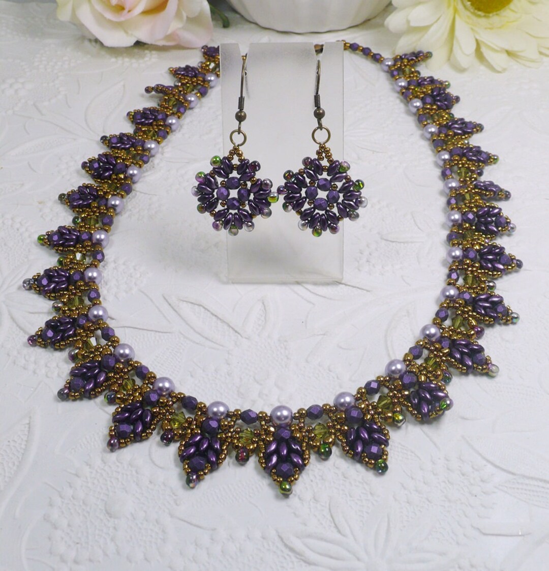 Woven Necklace and Earrings Set in Purple Vintage Inspired - Etsy