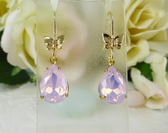 Gem Style Earrings in Pink Opal with Butterfly Hooks