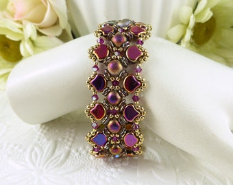 Beaded Bracelet Purple Slippert Ginko Beads,Swarovski Ruby AB Crystal