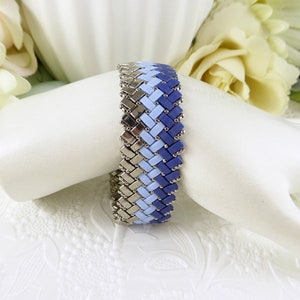 Herringbone Half Tila Bracelet, Blue and Chrome