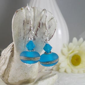 Lamp Work Earrings Blue and Sterling Silver Gifts for Her image 1