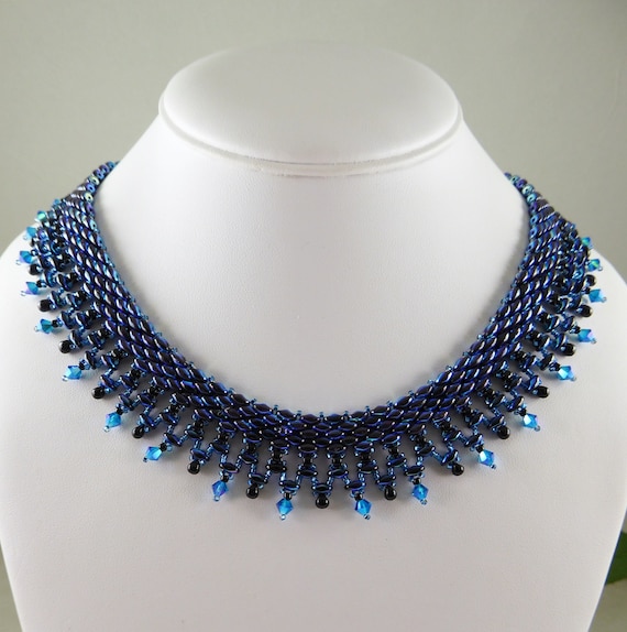 Black Beaded Necklace Crystal Fringe Style - Etsy