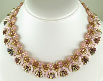 Woven Necklace and Earrings Pink Sparkle, Romantic Necklace Set