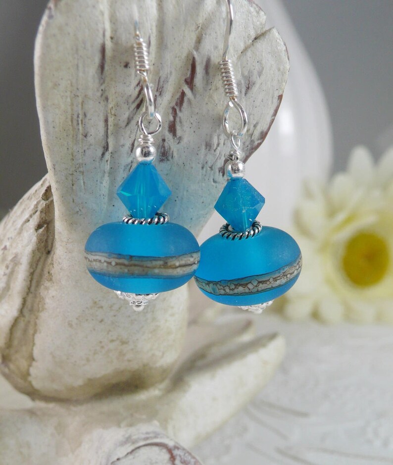 Lamp Work Earrings Blue and Sterling Silver Gifts for Her image 9