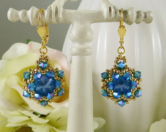 Woven Crystal Earrings Summer Blue Swarovski and Indicolite ABx2