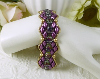 Woven Bracelet Baroque Beads Purple and Gold