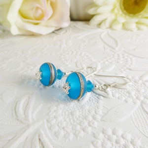 Lamp Work Earrings Blue and Sterling Silver Gifts for Her image 6