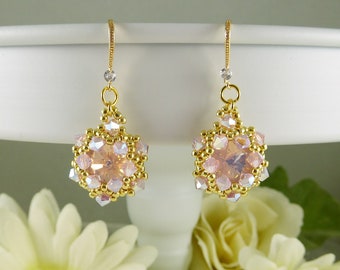 Earrings Crystal Light Pink Medallion Style, Gifts for Her