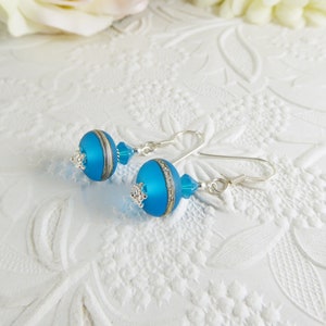 Lamp Work Earrings Blue and Sterling Silver Gifts for Her image 4