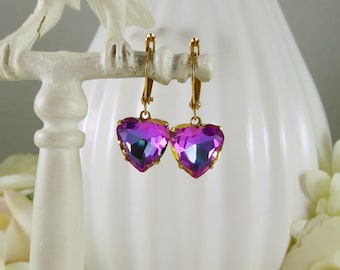 Fuchsia Earrings Estate Style Heart Shaped