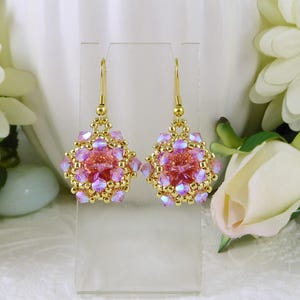 Earrings Crystal Bright Pink Medallion Style Gifts for Her