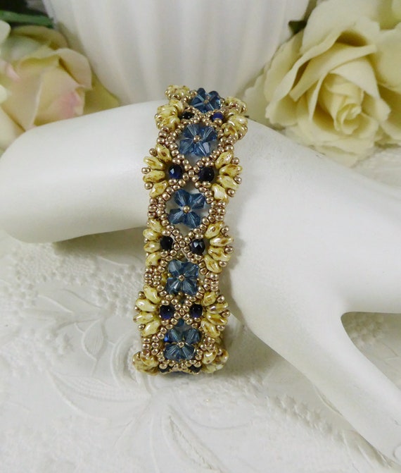 Woven Bracelet in Navy Blue and Cream Gifts for Her