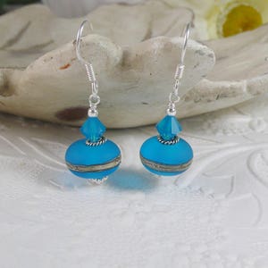 Lamp Work Earrings Blue and Sterling Silver Gifts for Her image 5