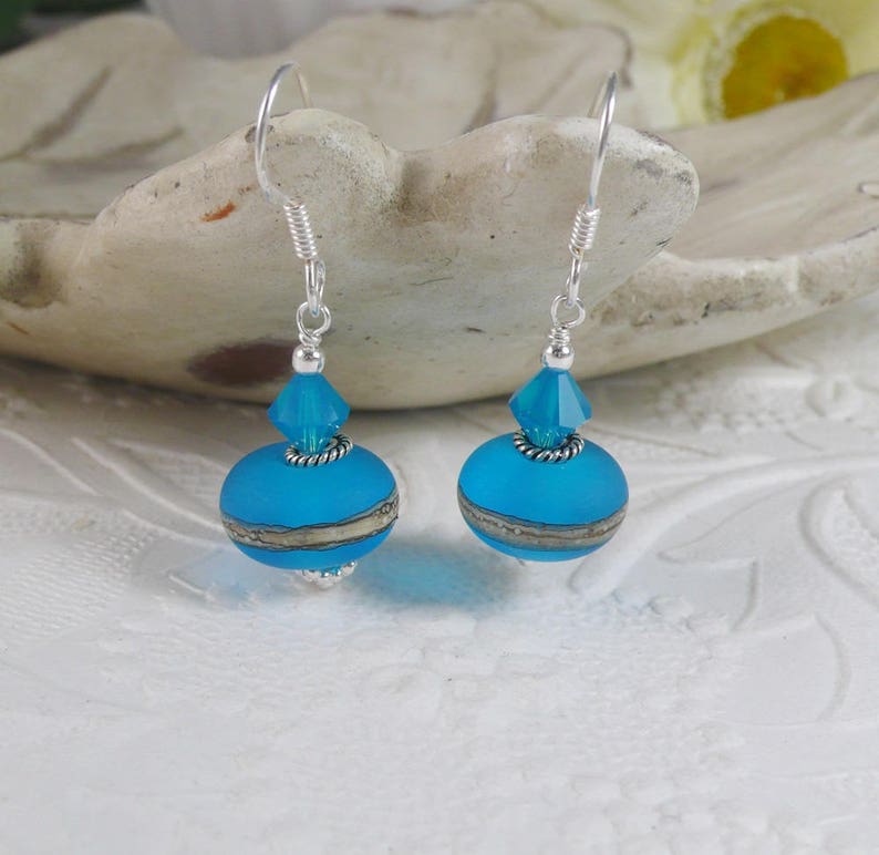 Lamp Work Earrings Blue and Sterling Silver Gifts for Her image 5