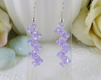 Violet ABx2 Crystal Earrings, Woven Spiral Design