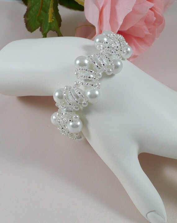 Pearl Bracelet Woven Seed Bead Chain Etsy