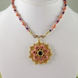 Beaded Pendant Necklace Coral, Statement Jewelry