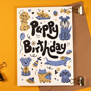 子犬の誕生日カード | 面白い犬の誕生日カード | 犬好きのための折りたたみカード