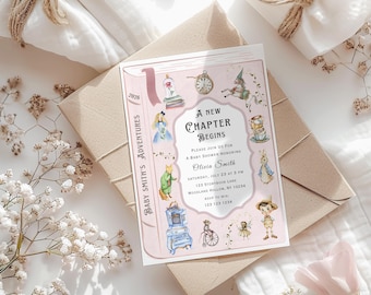 Storybook Baby Shower Invitation, A New Chapter Begins, Pink Invite
