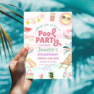 Pool Party Birthday Invitation: Editable Canva Template