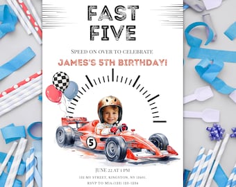 Race Car Birthday Invitation - 5th Birthday - Editable Fast Five Invite with photo