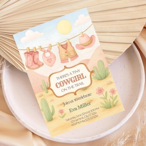 Cowgirl Baby Shower Invitation | Western Rodeo Theme for Girls | Editable Template