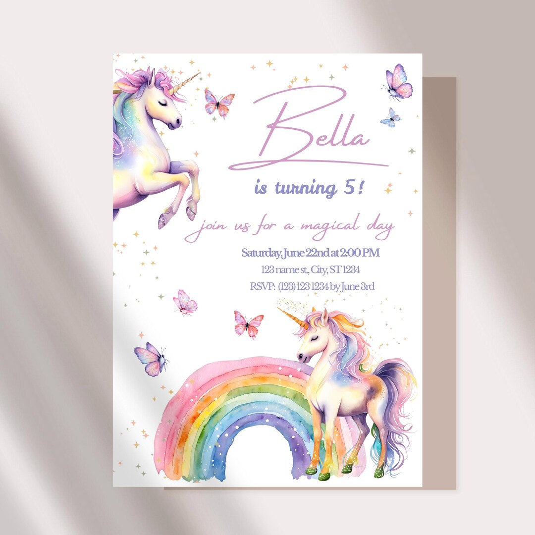 Unicorn Birthday Invitation, Digital Download - Etsy