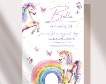 Unicorn Birthday Invitation, Digital Download