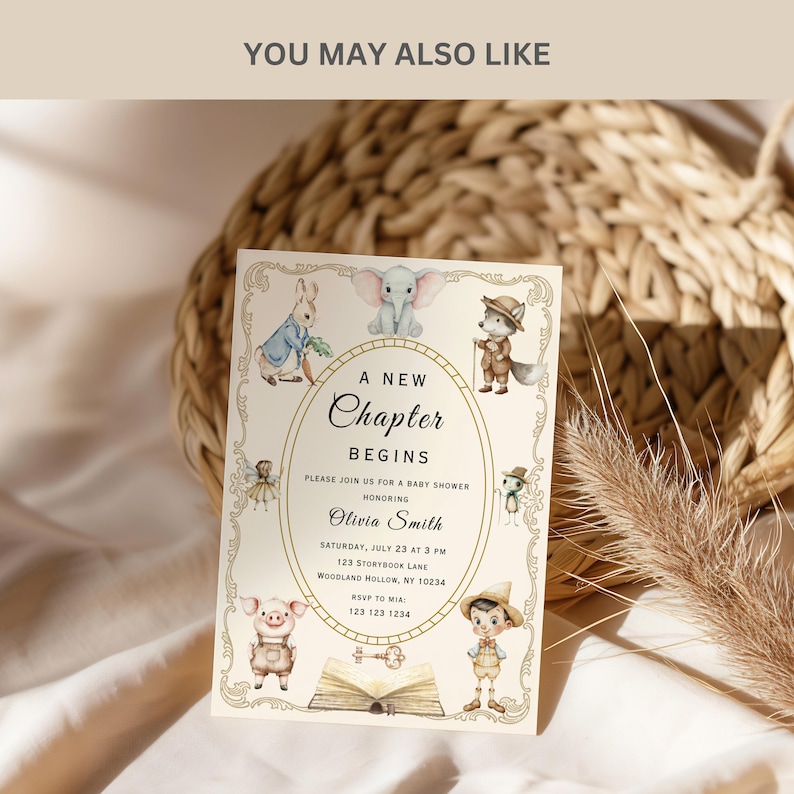 A New Chapter Begins Baby Shower Invitation, Storybook Invite, Editable