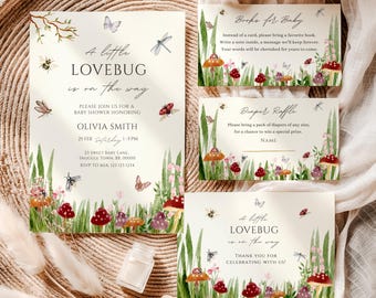 Love Bug Baby Shower Bundle, Our Little Lovebug Is On The Way Invitations