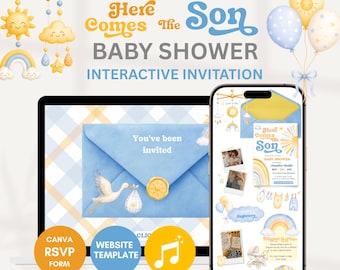 Here Comes the Son Baby Shower Website Invitation, Baby Boy Sun Invite