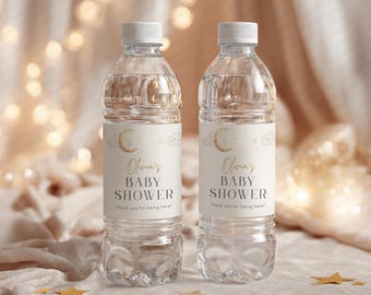 Etiqueta imprimible para botella de agua - Baby Shower "Más de la Luna"