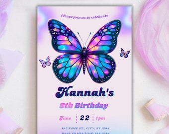 Butterfly Birthday Invitation: Editable Girl Party Invite (Digital Download)