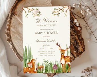 Oh Deer Baby Shower Invitation, Boy Woodland Invite