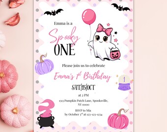 Spooky One Birthday Girl, Halloween First Birthday Invite