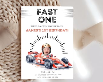 Fast One Birthday Invitation: Race Car Theme (Digital Download)