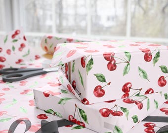 Cherry Print Gift Wrapping Paper, Festive Packaging