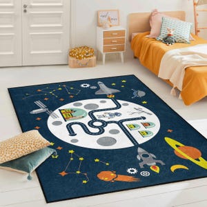 Weltraum Krake Design - Teppich Kinderzimmer – Weltall Spieldecke, Map, Planeten | Waschbarer Teppich | Baby Shower - Spielzimmer Dekor