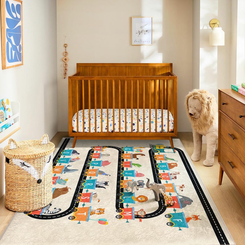 Classroom Train Rug Alphabet Animal Train Rug: ABC Learning Play Mat, Nursery Decor - Etsy
