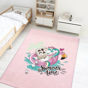Alfombra de unicornio rosa de verano: suave alfombra de dibujos animados para niñas, tapete de juego pastel para la habitación de los niños pequeños, ideal como regalo para baby shower.