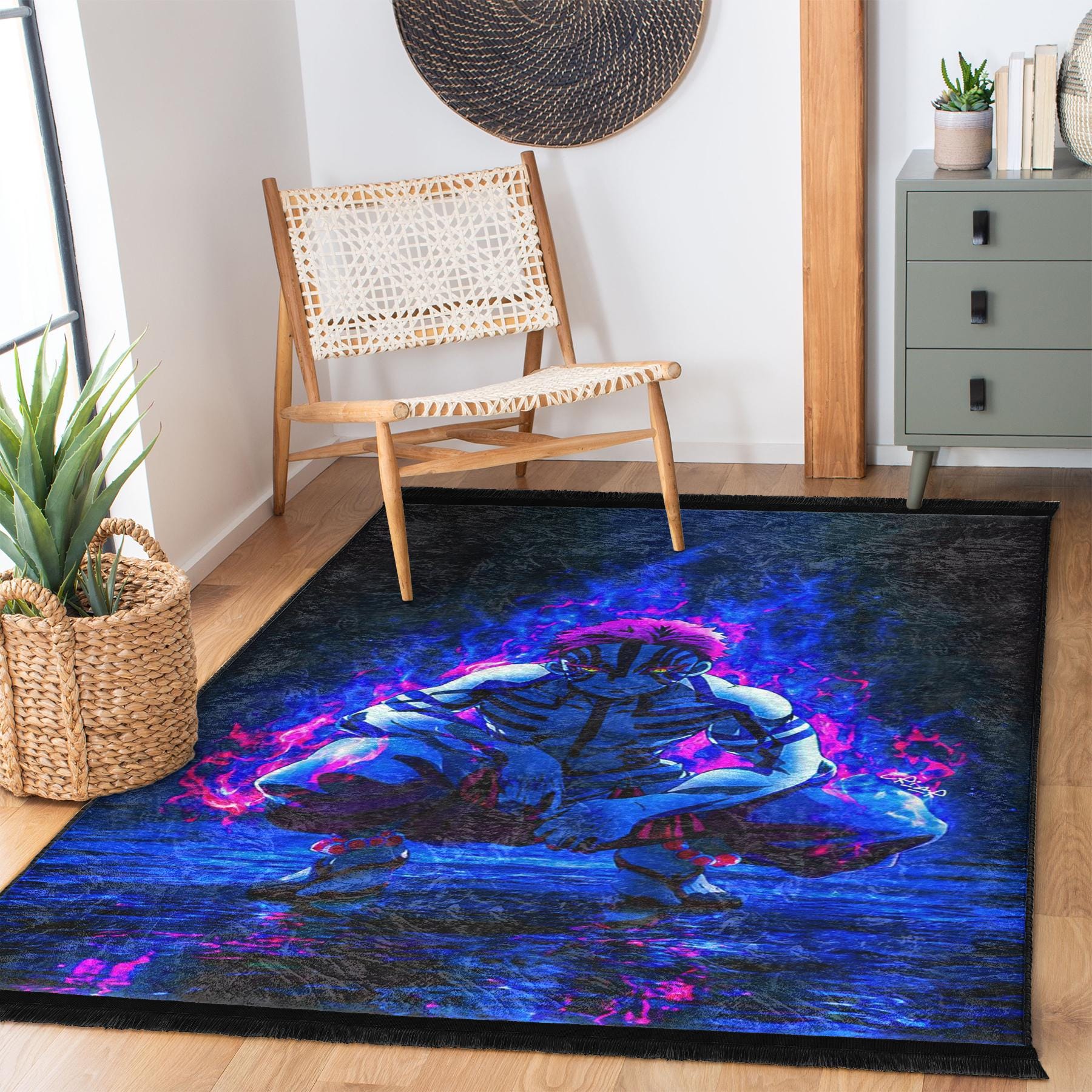 Akaza Jujutsu Kaisen Rug,neon Anime Area Rug,upper Moon Three