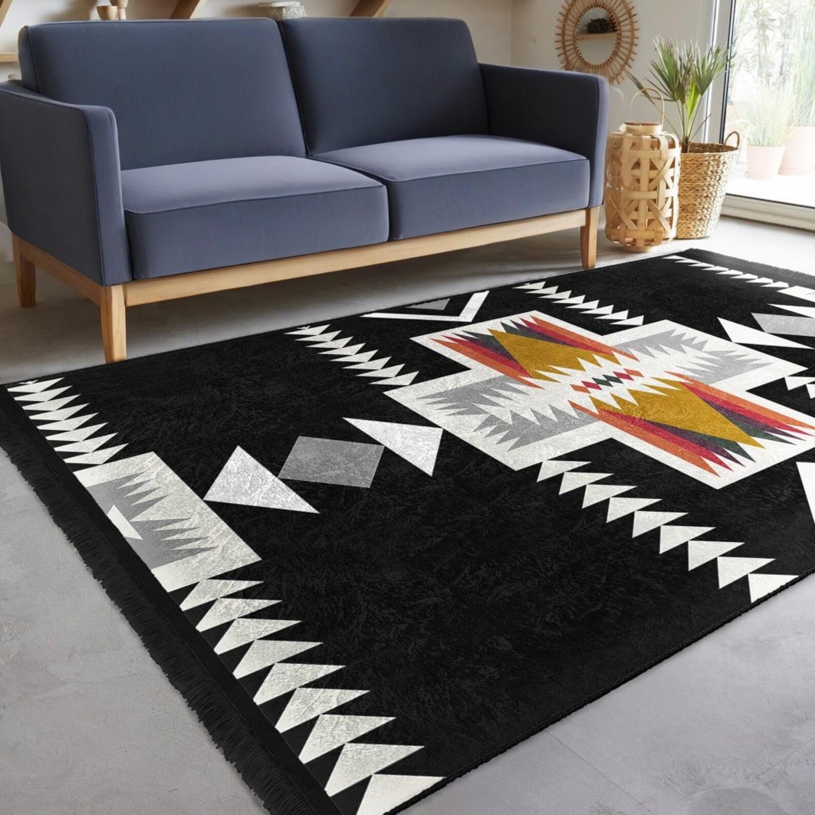Aztek Area Rugs Southwestern Aztec Area Rug, Black & White Geometric Navajo Style ...