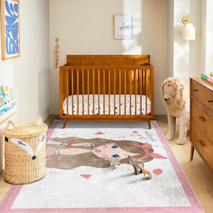 Alfombra de guardería con dibujos animados para niña: suave alfombra rosa con forma de corazón para habitación infantil, bonita alfombra de juegos para niña, decoración de suelo rosa para habitación infantil.