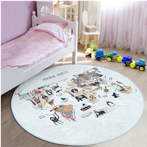 Tapis pour chambre d'enfant du monde animal|Tapis à motifs d'animaux|Tapis ronds pour la maternelle avec animaux sauvages|Tapis antidérapant pour zoo|Tapis colorés pour aire de jeux