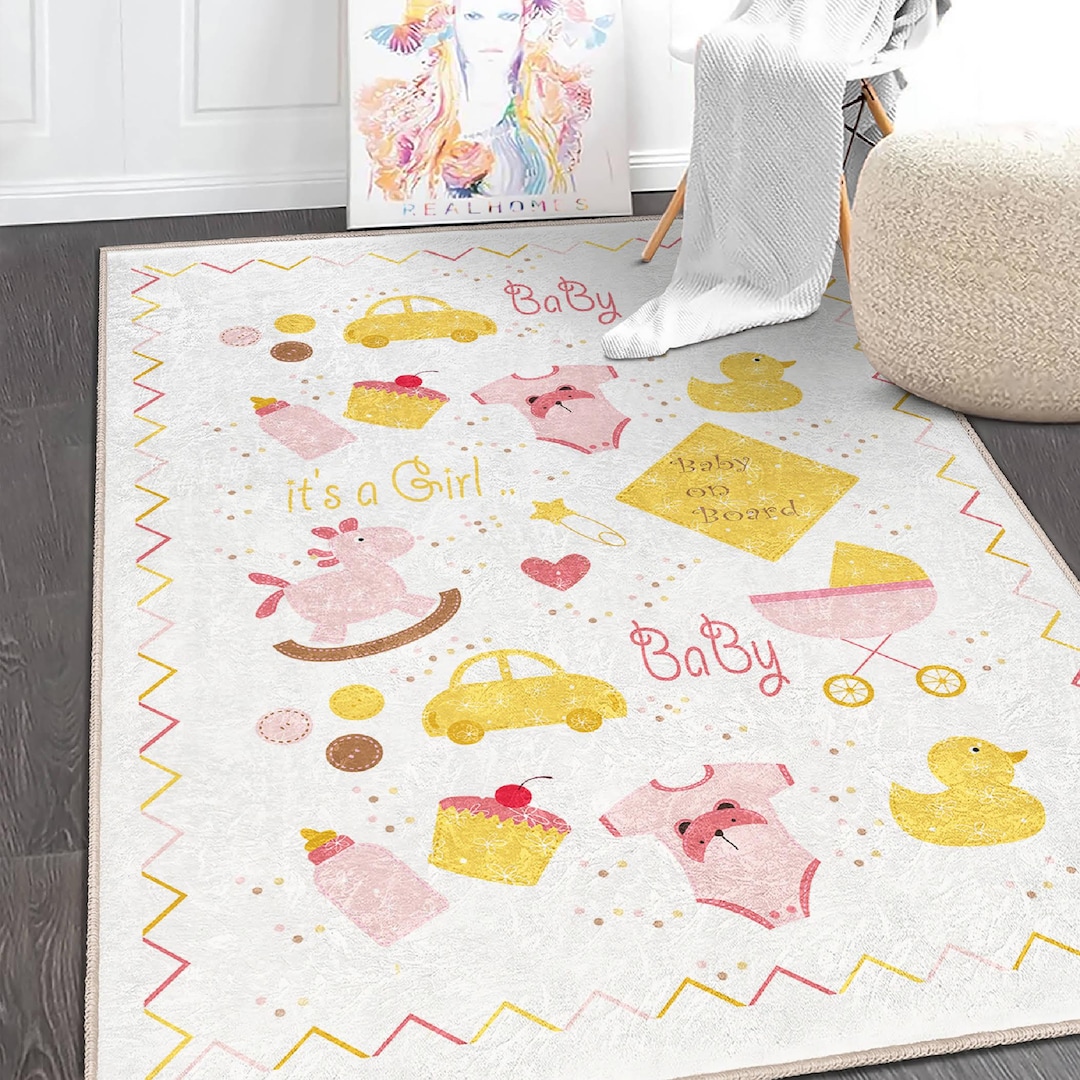 Colorful Baby Girl Rug | Non-slip Nursery Carpet - Etsy