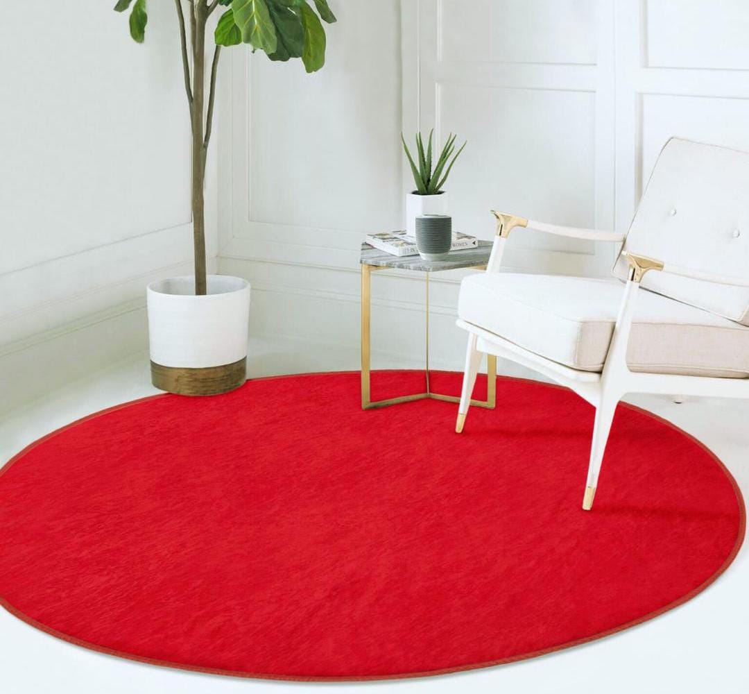 Red Round Area Rug: Non-slip Velvet, Washable Carpet - Etsy