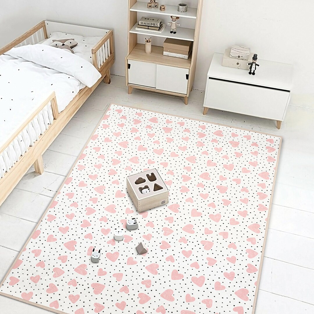 Pink Heart Nursery Rug: Soft Polka Dot Baby Girl Room Decor - Etsy