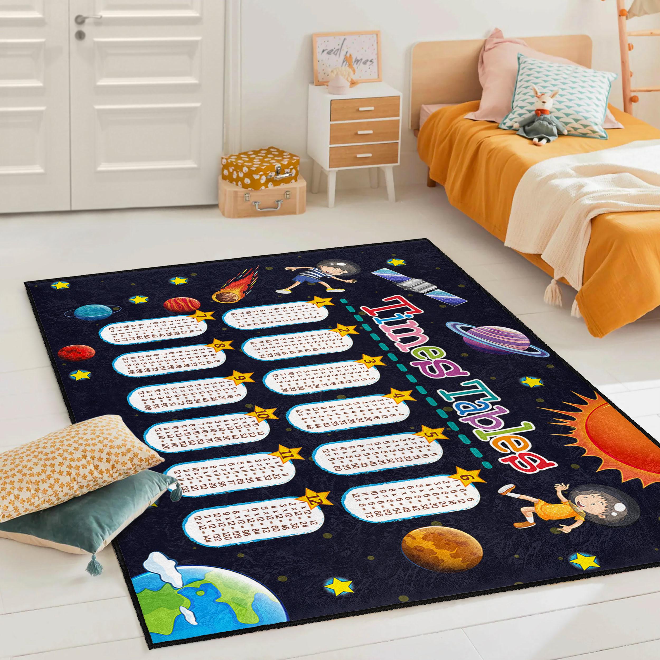 Space Theme Kids Rug - Times Tables Educational Math Carpet - Washable ...