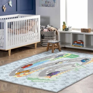 Race Track Car Rug – Boys Playroom Road Carpet with Colorful Cars - Curves, Non-Slip Soft Mat for Kids Nursery - Toddler Racing Fun